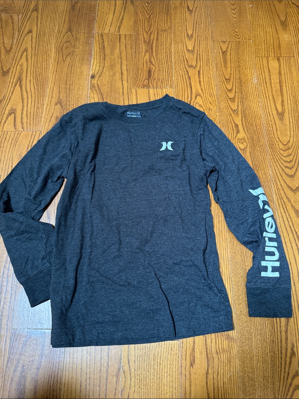 Hurley Men’s Long-Sleeve Tee - Charcoal with Light Teal Logos